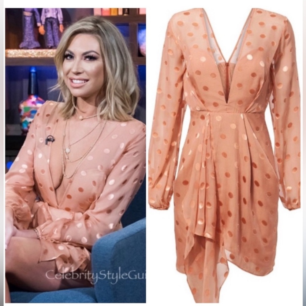 Perfect cond. Michelle Mason Polka Dot Plunging Silk Mini Dress in Blush size 4